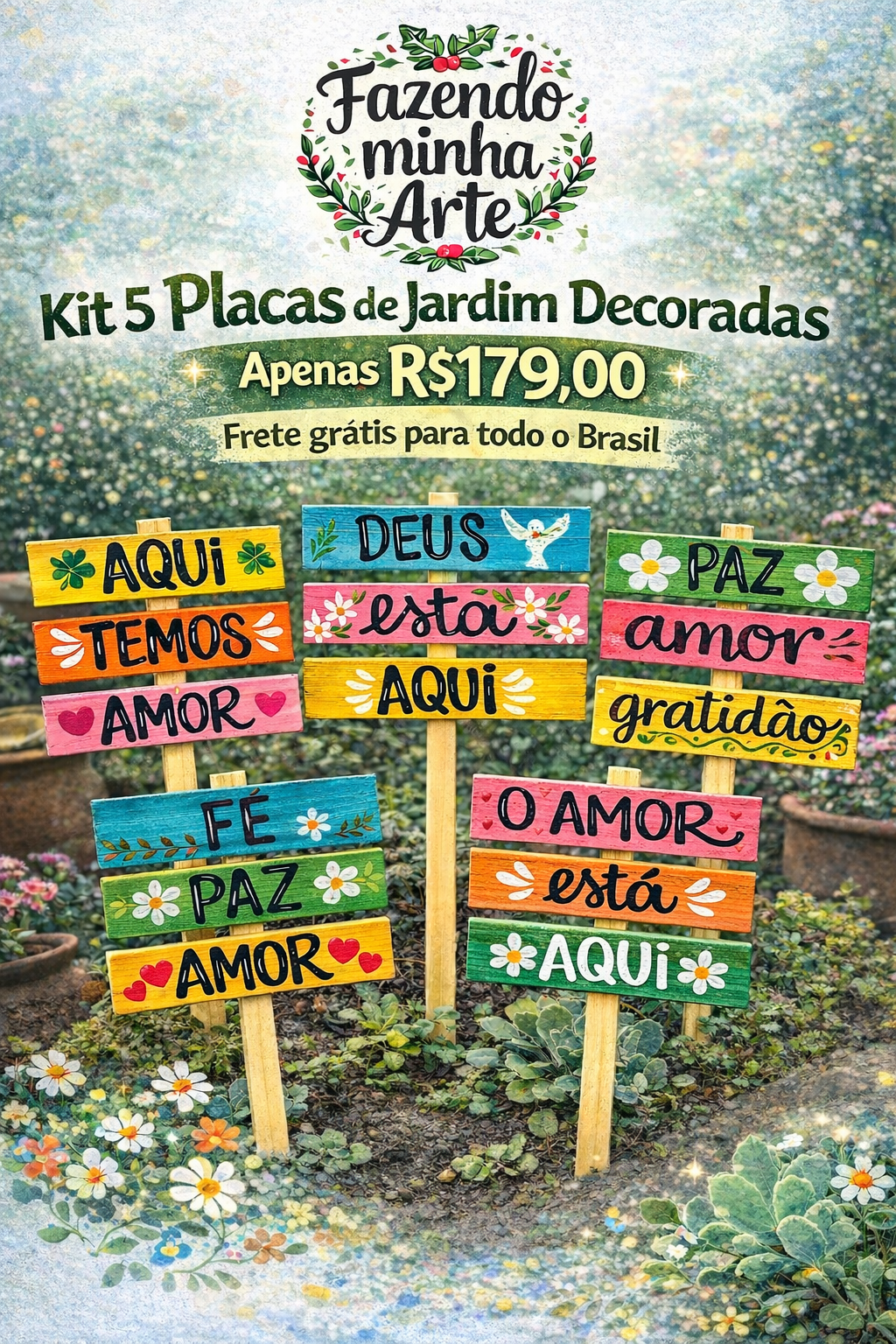 KIT 5 PLACAS DE VASO DECORADAS