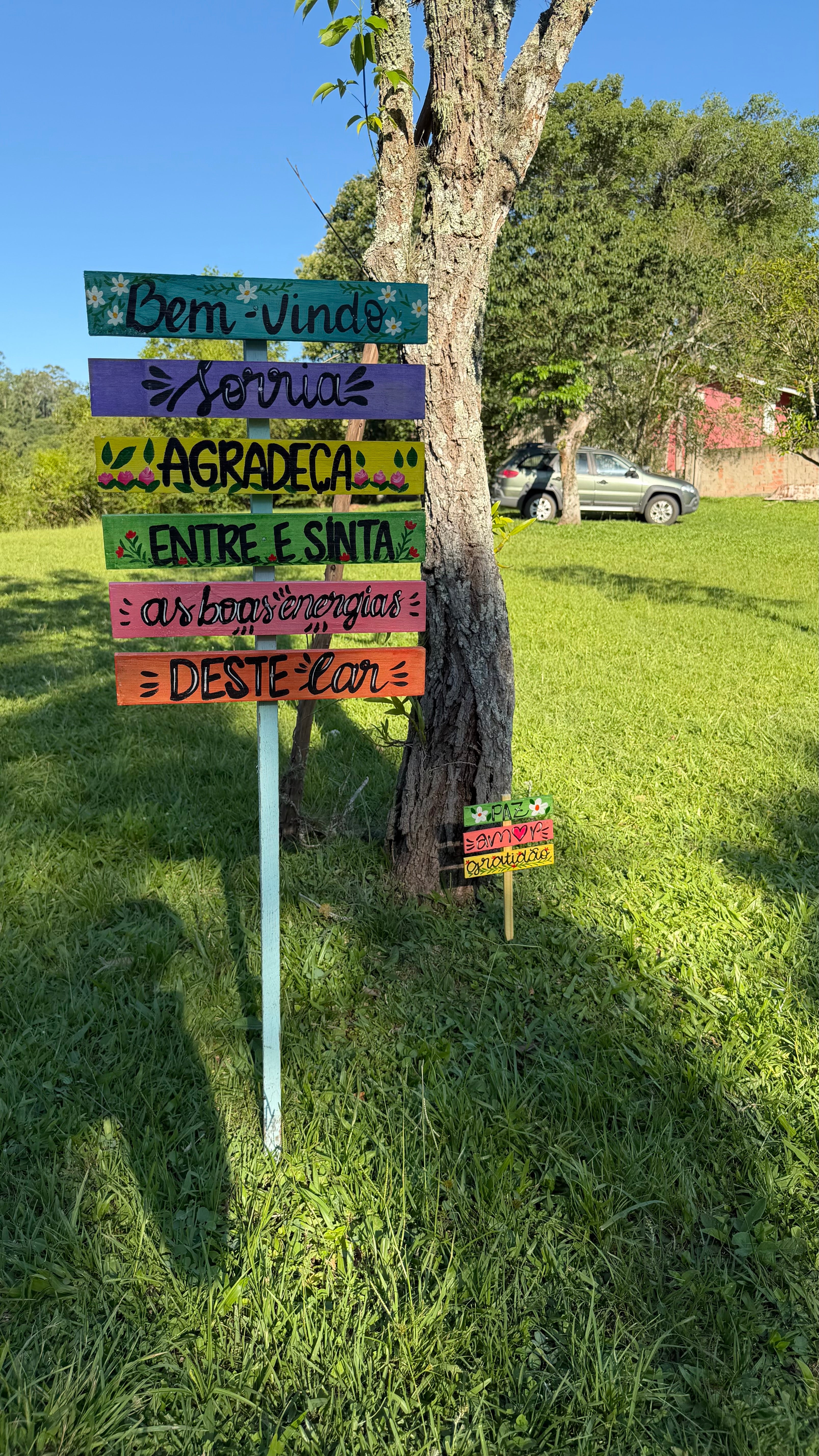 Placa - Bem vindo, Sorria, Agradeça, Entre e Sinta as boas energias desse lar