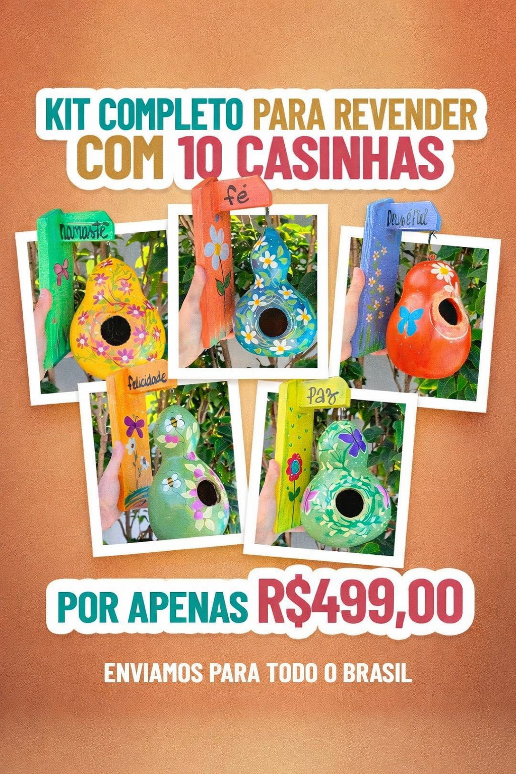 Kit com 10 Casinhas Decorada em Cabaça