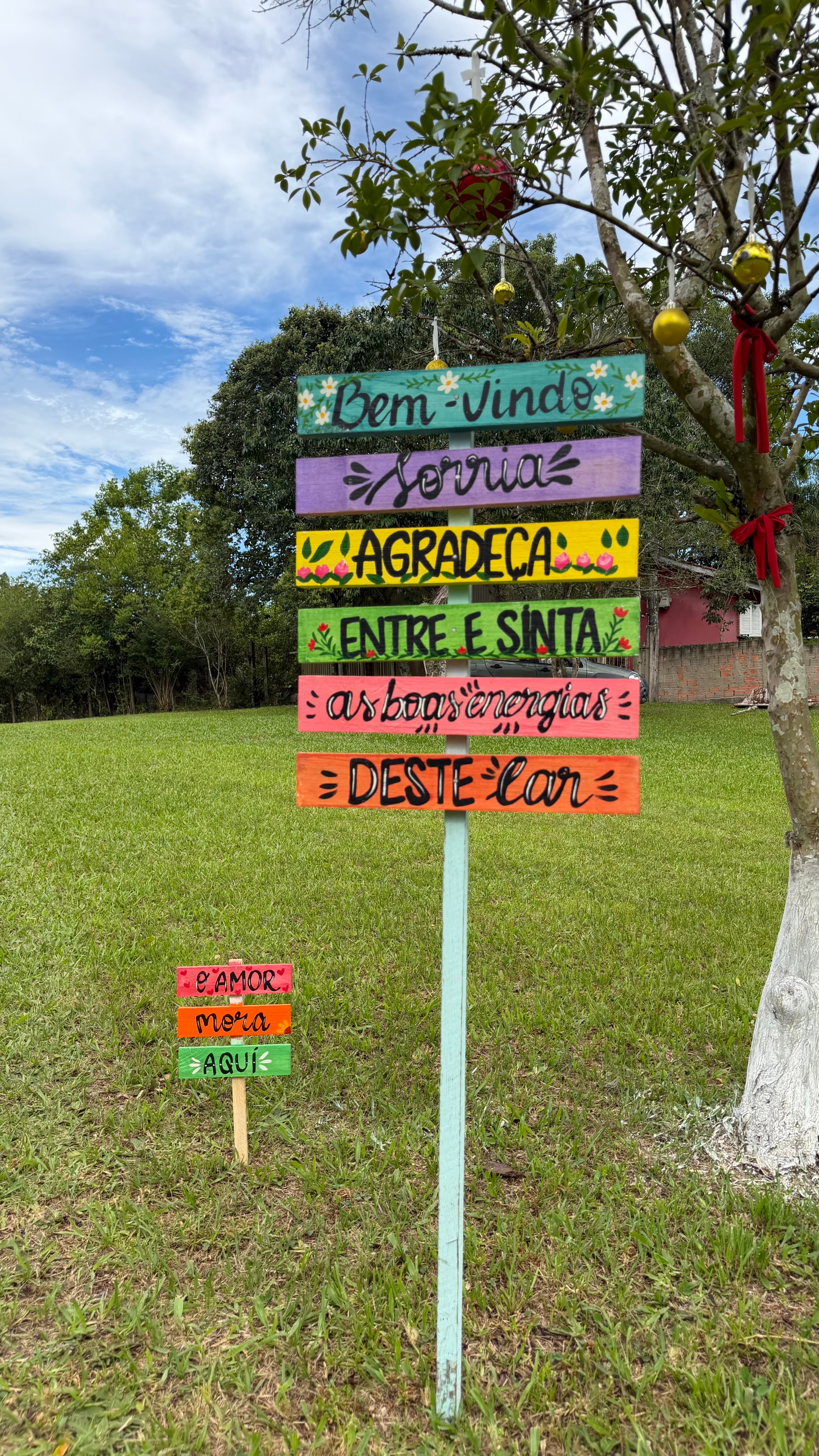 Placa - Bem vindo, Sorria, Agradeça, Entre e Sinta as boas energias desse lar