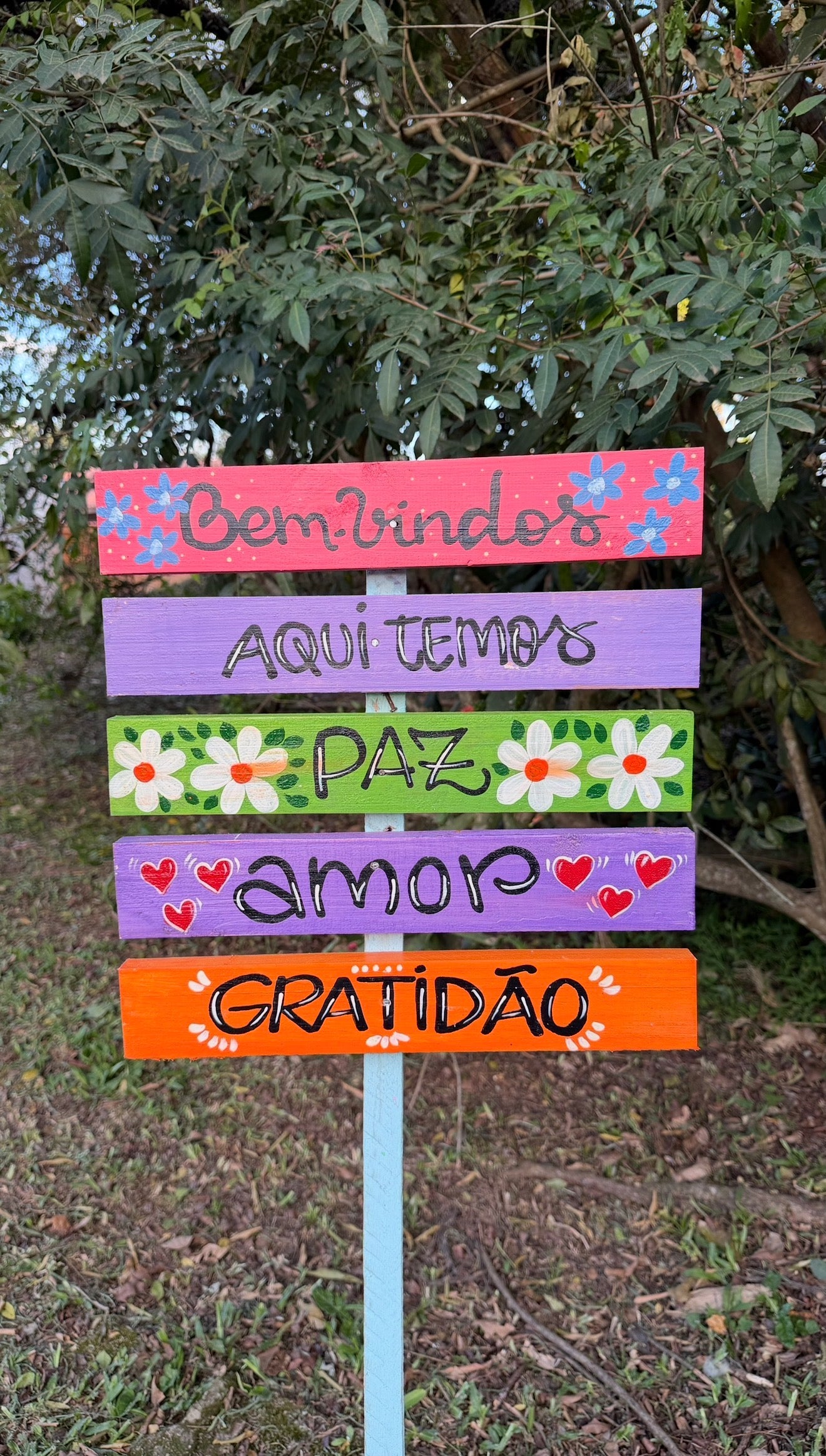 Placa Bem-Vindos 5 frases Jardim