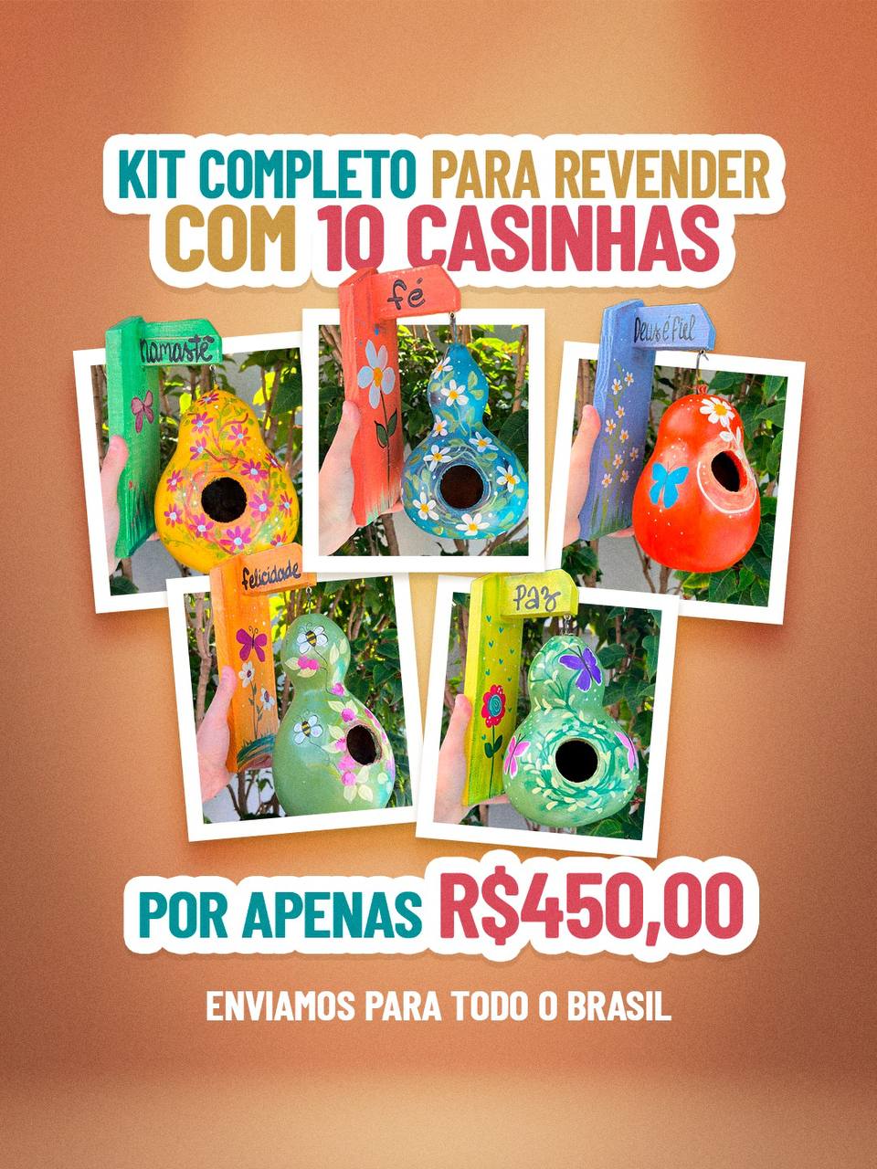 Kit com 10 Casinhas Decorada em Cabaça
